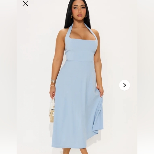 Fashion Nova Light Blue Halter Midi Dress